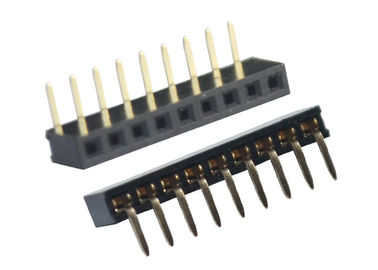 90程度SMT女性ヘッダーのコネクターの穴を通した単一の列の黒2.0mm