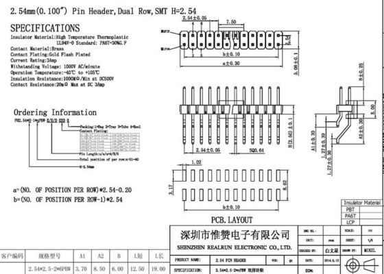 SMD 1000VAC PA6T横のPinヘッダーの金抜け目がない36 Pin PA6T