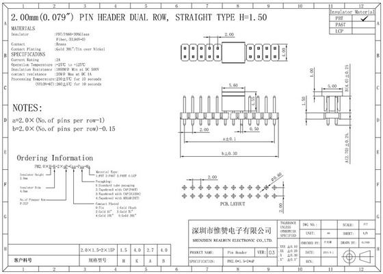 二重層PinヘッダーのコネクターDC500V横のSMT PA6T